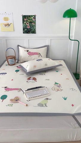 91家纺网 家纺一手货源 找家纺 昔可 2023新款凉感海洋丝针织软席三件套 萌宠小狗