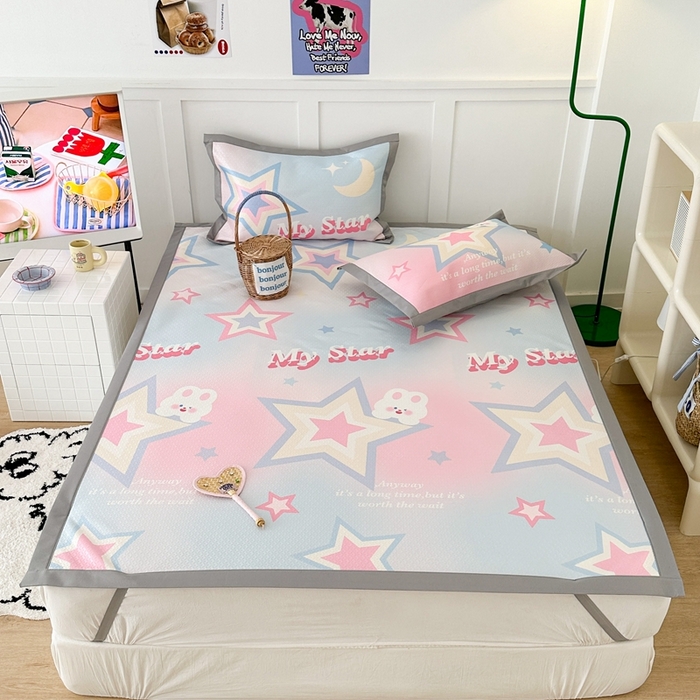 91家纺网 家纺一手货源 找家纺 昔可 2023新款凉感海洋丝针织软席三件套 星星兔