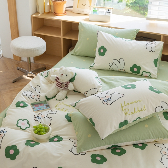 91家纺网 家纺一手货源 找家纺 时年 2023新款全棉优选系列-相机风格 绿花小兔