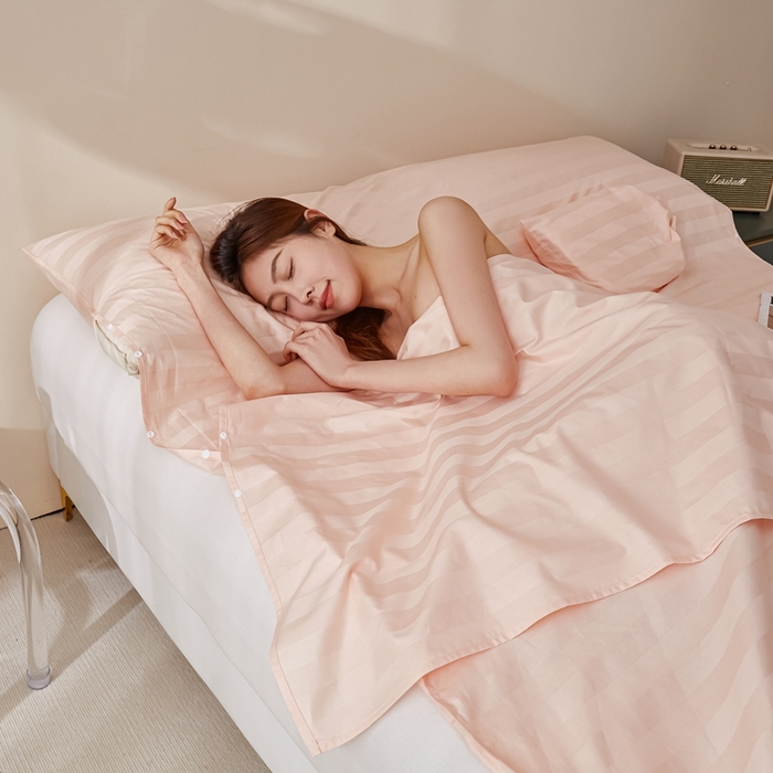 91家纺网 家纺一手货源 找家纺 品乐 2023新款60支长绒棉提花条纹睡袋 睡袋浅玉