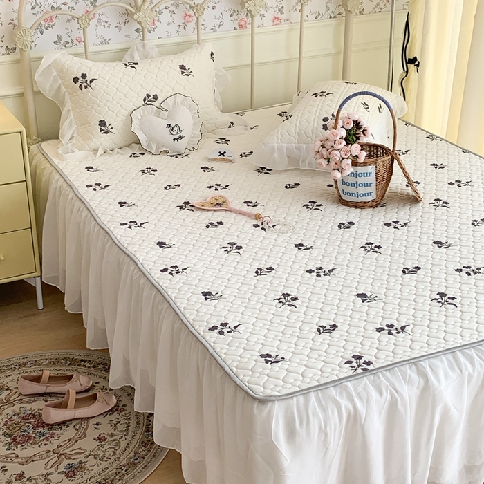 91家纺网 家纺一手货源 找家纺 昔可 2023新款单层雪纺花边乳胶凉席三件套 南法优雅