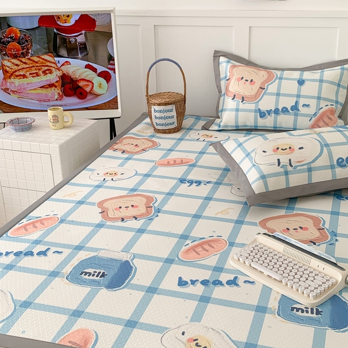 91家纺网 家纺一手货源 找家纺 昔可 2023新款凉感海洋丝针织软席三件套 格子吐司