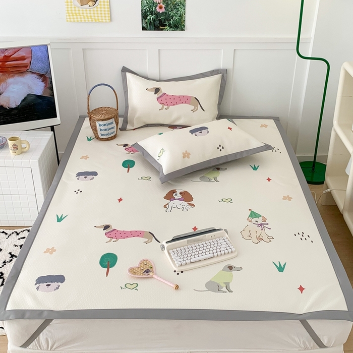 91家纺网 家纺一手货源 找家纺 昔可 2023新款凉感海洋丝针织软席三件套 萌宠小狗