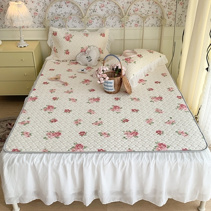 昔可 2023新款单层雪纺花边乳胶凉席三件套 午后茶花