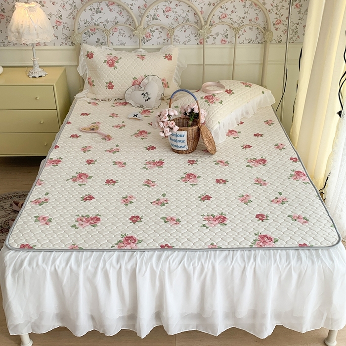 91家纺网 家纺一手货源 找家纺 昔可 2023新款单层雪纺花边乳胶凉席三件套 午后茶花