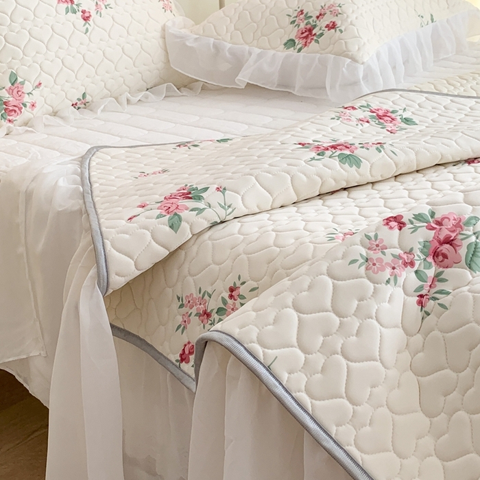 91家纺网 家纺一手货源 找家纺 昔可 2023新款单层雪纺花边乳胶凉席三件套 月神花海