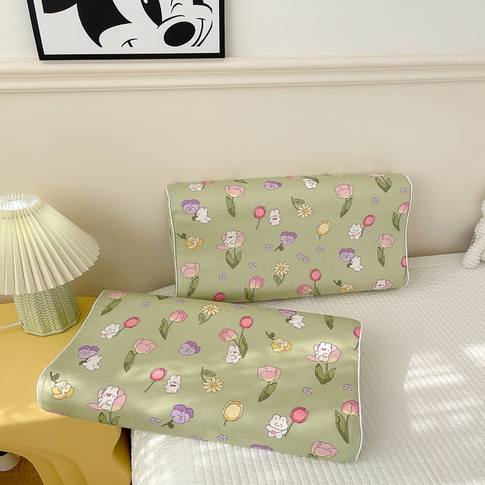 91家纺网 家纺一手货源 找家纺 良佐生活  2023新款A类60支全棉贡缎乳胶枕枕套  花仙兔