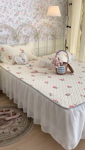 91家纺网 家纺一手货源 找家纺 （总）昔可 2023新款单层雪纺花边乳胶凉席三件套