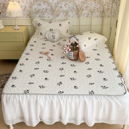 昔可 2023新款单层雪纺花边乳胶凉席三件套 南法优雅