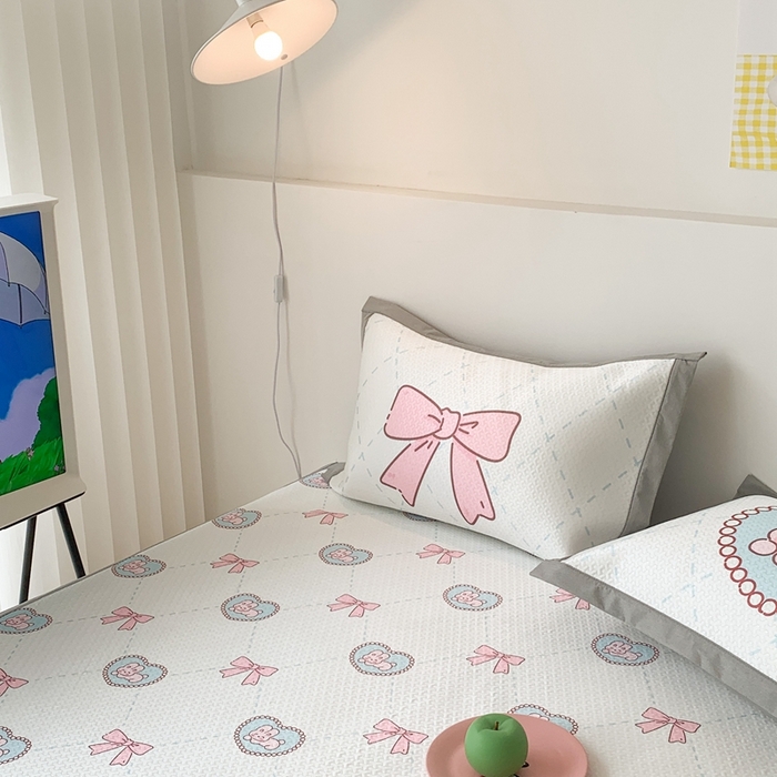 91家纺网 家纺一手货源 找家纺 昔可 2023新款凉感海洋丝针织软席三件套 爱心蝴蝶结兔