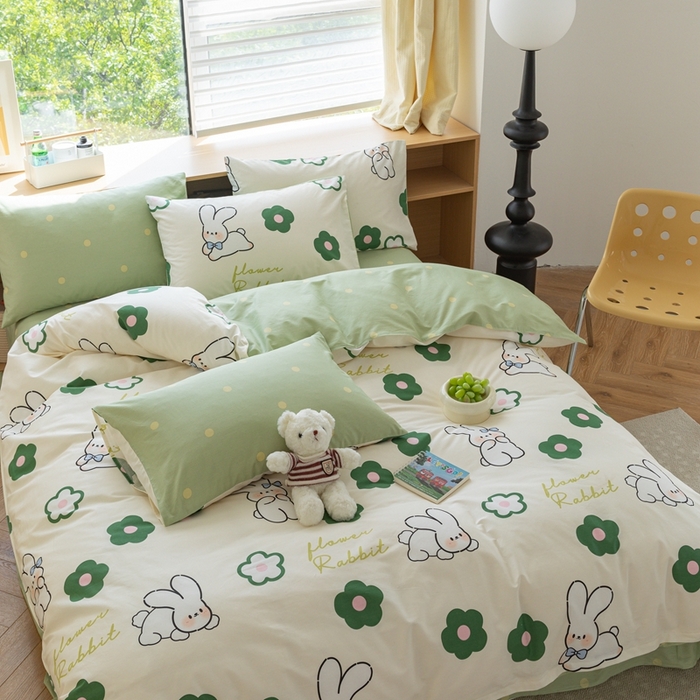 91家纺网 家纺一手货源 找家纺 时年 2023新款全棉优选系列-相机风格 绿花小兔