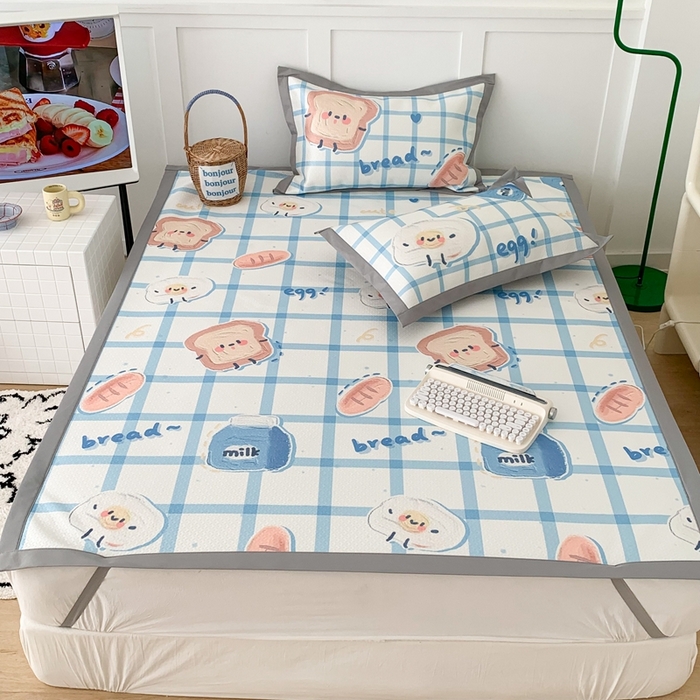 91家纺网 家纺一手货源 找家纺 昔可 2023新款凉感海洋丝针织软席三件套 格子吐司