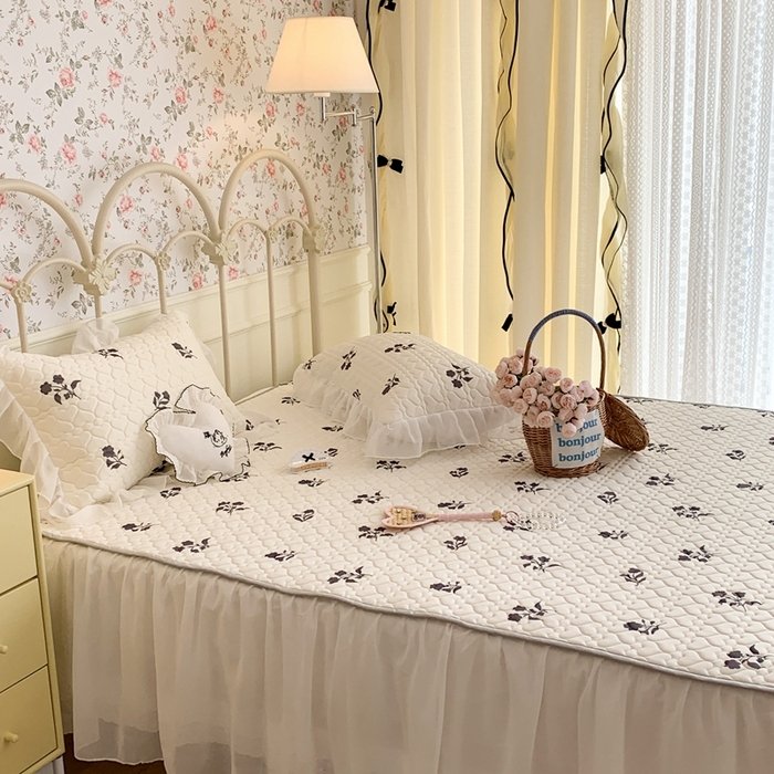 91家纺网 家纺一手货源 找家纺 昔可 2023新款单层雪纺花边乳胶凉席三件套 南法优雅