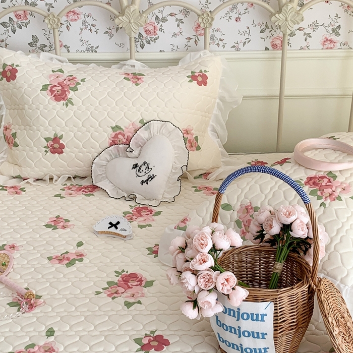 91家纺网 家纺一手货源 找家纺 昔可 2023新款单层雪纺花边乳胶凉席三件套 午后茶花