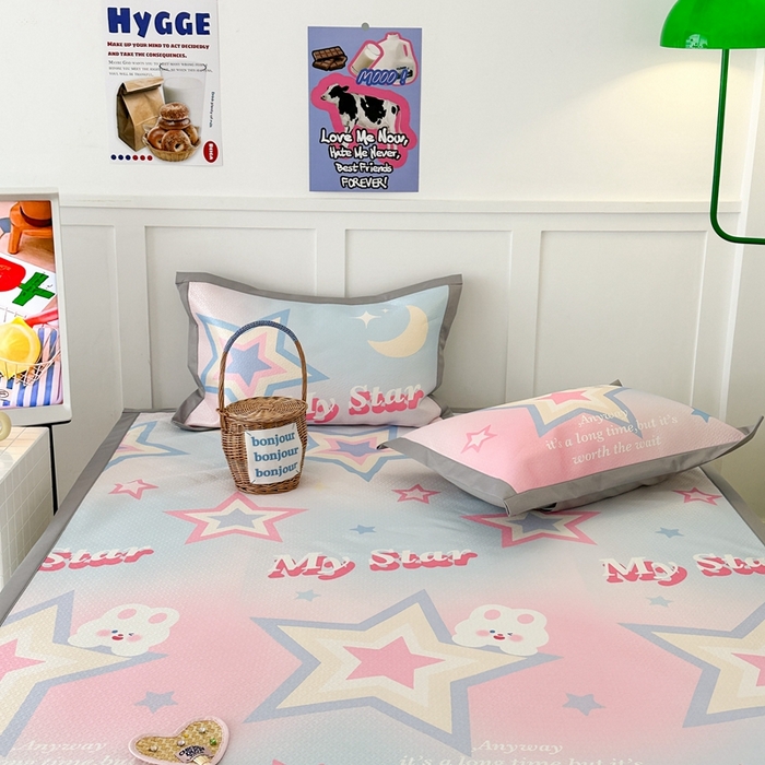 91家纺网 家纺一手货源 找家纺 昔可 2023新款凉感海洋丝针织软席三件套 星星兔