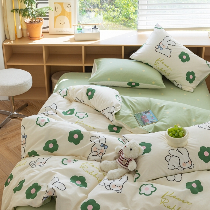 91家纺网 家纺一手货源 找家纺 时年 2023新款全棉优选系列-相机风格 绿花小兔