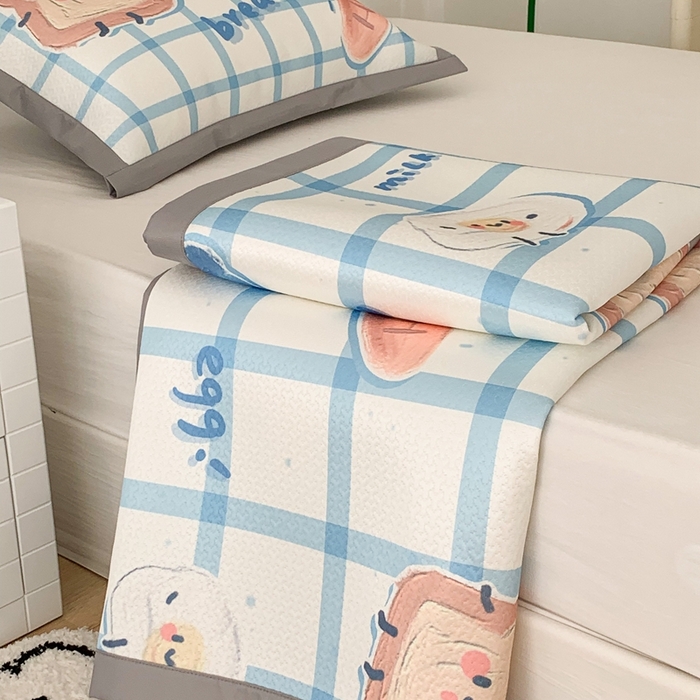 91家纺网 家纺一手货源 找家纺 昔可 2023新款凉感海洋丝针织软席三件套 格子吐司