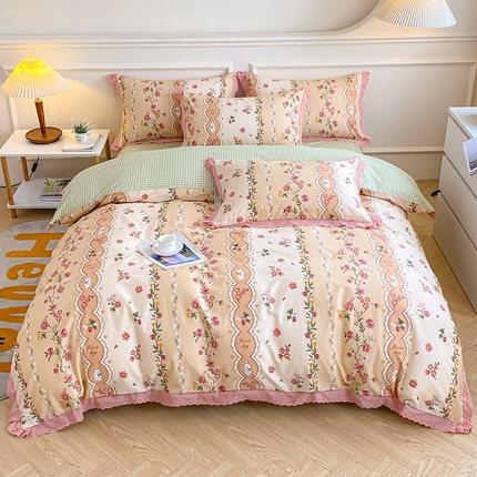 91家纺网 家纺一手货源 找家纺 宇彬20223年新款13372全棉韩版刺绣花边和印花花边四件套和单被套 刺绣花边 北海恋人