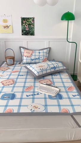 91家纺网 家纺一手货源 找家纺 昔可 2023新款凉感海洋丝针织软席三件套 格子吐司