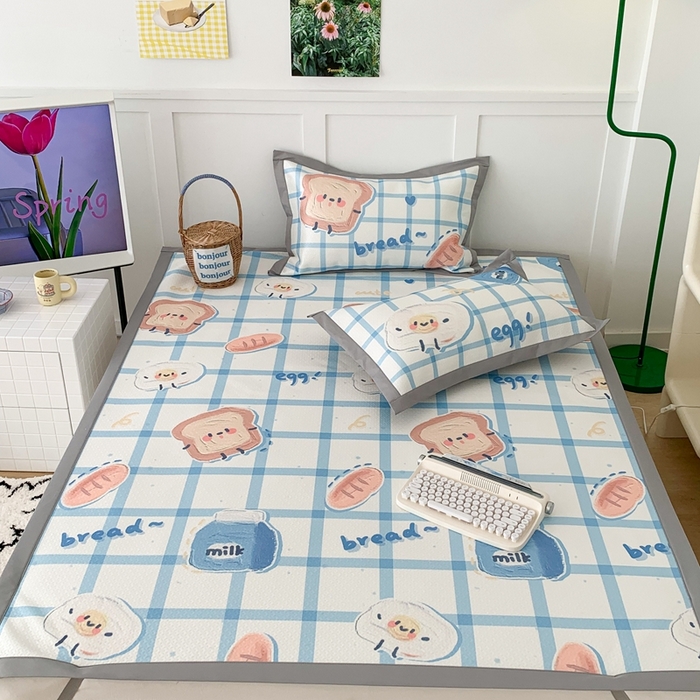 91家纺网 家纺一手货源 找家纺 昔可 2023新款凉感海洋丝针织软席三件套 格子吐司