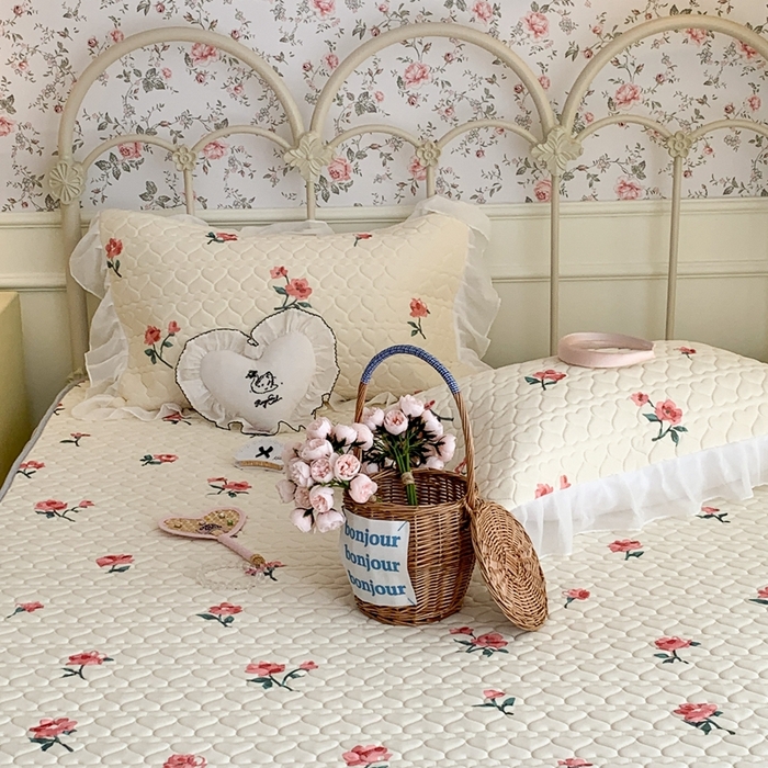 91家纺网 家纺一手货源 找家纺 昔可 2023新款单层雪纺花边乳胶凉席三件套 薄樱粉枝