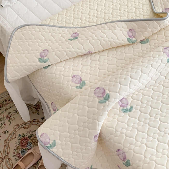 91家纺网 家纺一手货源 找家纺 昔可 2023新款单层雪纺花边乳胶凉席三件套 紫色郁金香