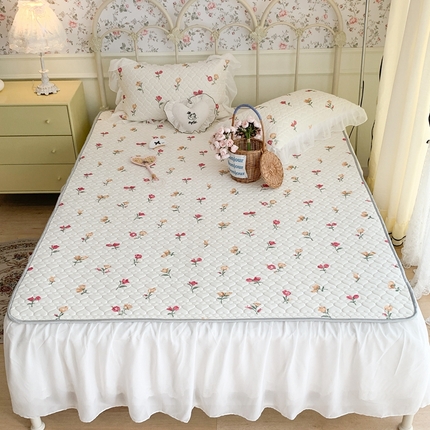 91家纺网 家纺一手货源 找家纺 昔可 2023新款单层雪纺花边乳胶凉席三件套 微醺小黄花