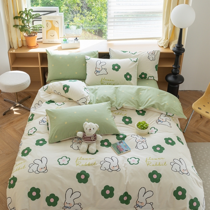 91家纺网 家纺一手货源 找家纺 时年 2023新款全棉优选系列-相机风格 绿花小兔