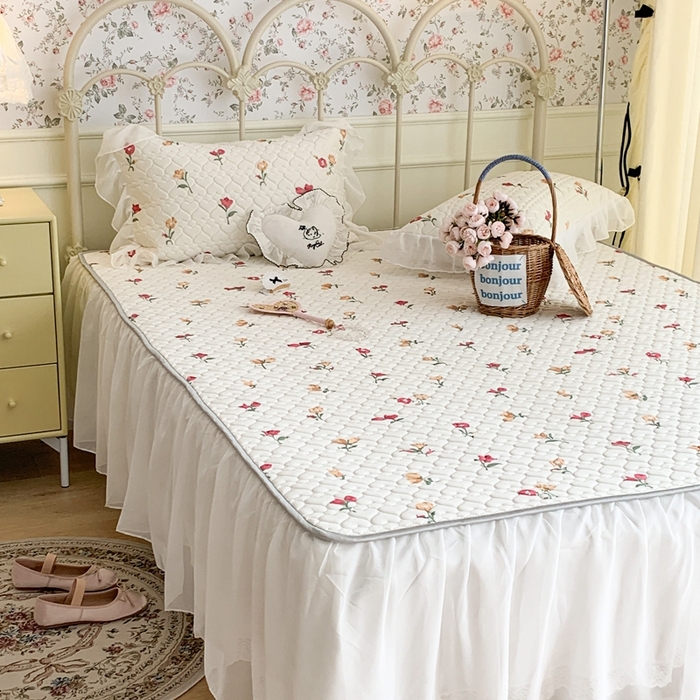 91家纺网 家纺一手货源 找家纺 昔可 2023新款单层雪纺花边乳胶凉席三件套 微醺小黄花