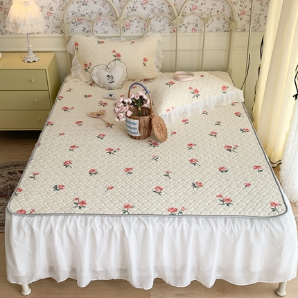 （总）昔可 2023新款单层雪纺花边乳胶凉席三件套