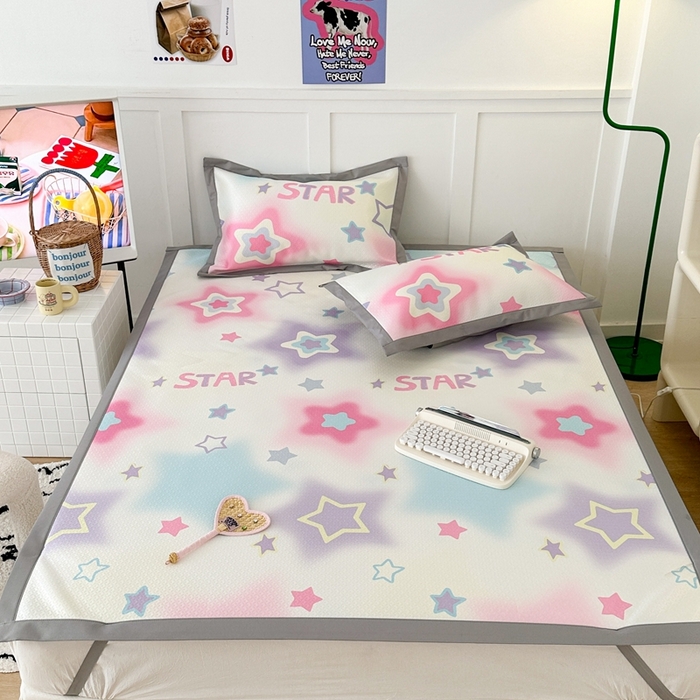 91家纺网 家纺一手货源 找家纺 昔可 2023新款凉感海洋丝针织软席三件套 彩色五角星