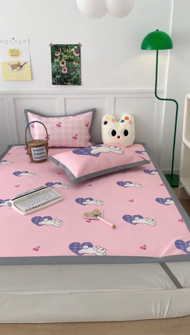 91家纺网 家纺一手货源 找家纺 昔可 2023新款凉感海洋丝针织软席三件套 紫爱心兔