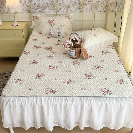 91家纺网 家纺一手货源 找家纺 昔可 2023新款单层雪纺花边乳胶凉席三件套 月神花海