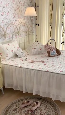 91家纺网 家纺一手货源 找家纺 昔可 2023新款单层雪纺花边乳胶凉席三件套 微醺小黄花