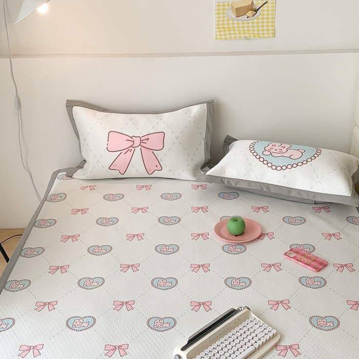 91家纺网 家纺一手货源 找家纺 昔可 2023新款凉感海洋丝针织软席三件套 爱心蝴蝶结兔