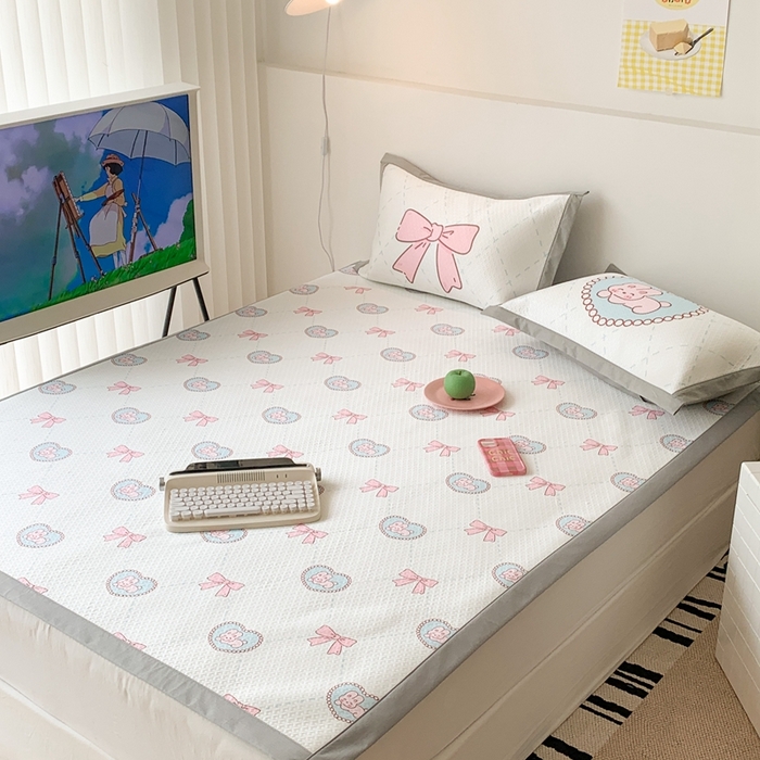 91家纺网 家纺一手货源 找家纺 昔可 2023新款凉感海洋丝针织软席三件套 爱心蝴蝶结兔