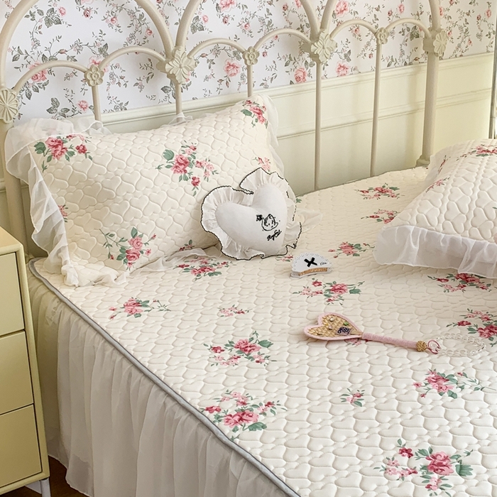 91家纺网 家纺一手货源 找家纺 昔可 2023新款单层雪纺花边乳胶凉席三件套 月神花海