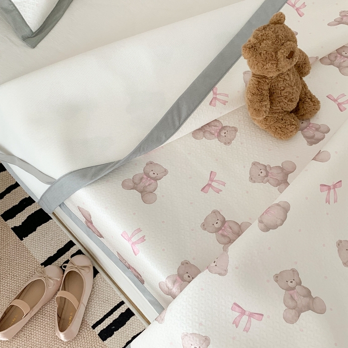 91家纺网 家纺一手货源 找家纺 昔可 2023新款凉感海洋丝针织软席三件套 萌萌蝴蝶结熊