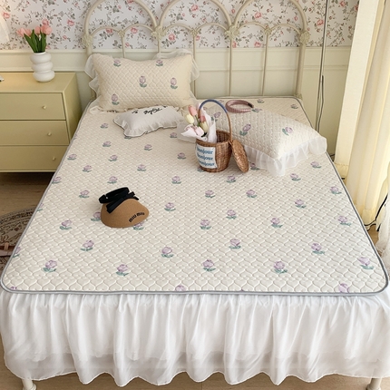 91家纺网 家纺一手货源 找家纺 昔可 2023新款单层雪纺花边乳胶凉席三件套 紫色郁金香