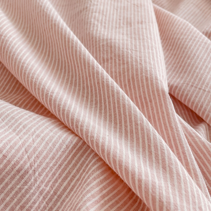 91家纺网 家纺一手货源 找家纺 金丝鸟 2023新款贝壳边A类色织全棉水洗棉简约条纹四件套 贝壳边款简约条纹 粉