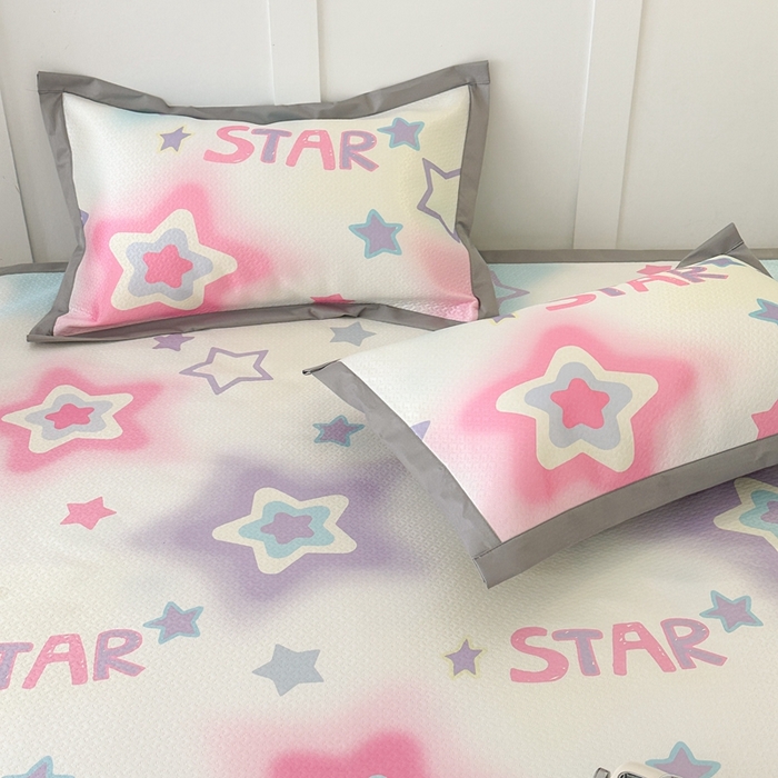 91家纺网 家纺一手货源 找家纺 昔可 2023新款凉感海洋丝针织软席三件套 彩色五角星