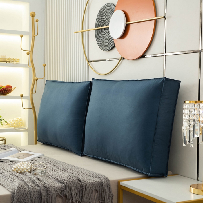 91家纺网 家纺一手货源 找家纺 美达人 2023新款大面包款科技布床头靠背 琉璃蓝