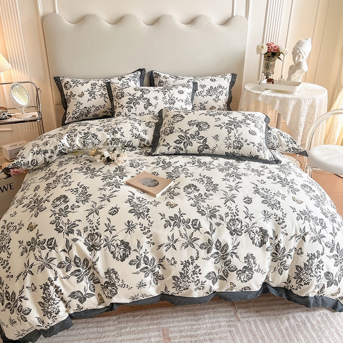 91家纺网 家纺一手货源 找家纺 蓝邻家纺2023新款复古小清晰花边四件套系列第二批 叶芷