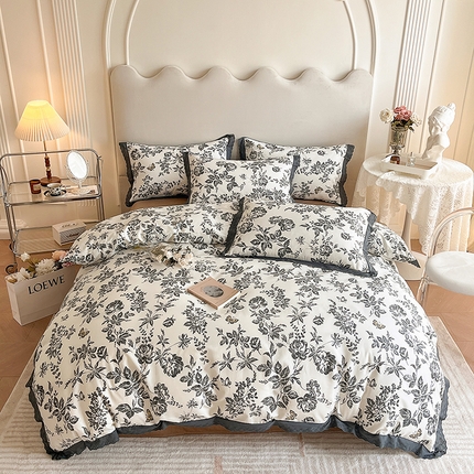 91家纺网 家纺一手货源 找家纺 蓝邻家纺2023新款复古小清晰花边四件套系列第二批 叶芷