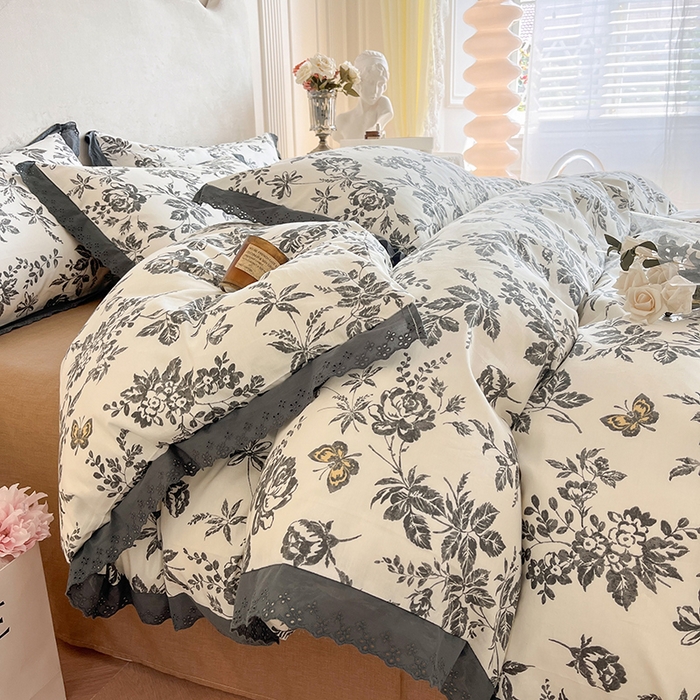 91家纺网 家纺一手货源 找家纺 蓝邻家纺2023新款复古小清晰花边四件套系列第二批 叶芷