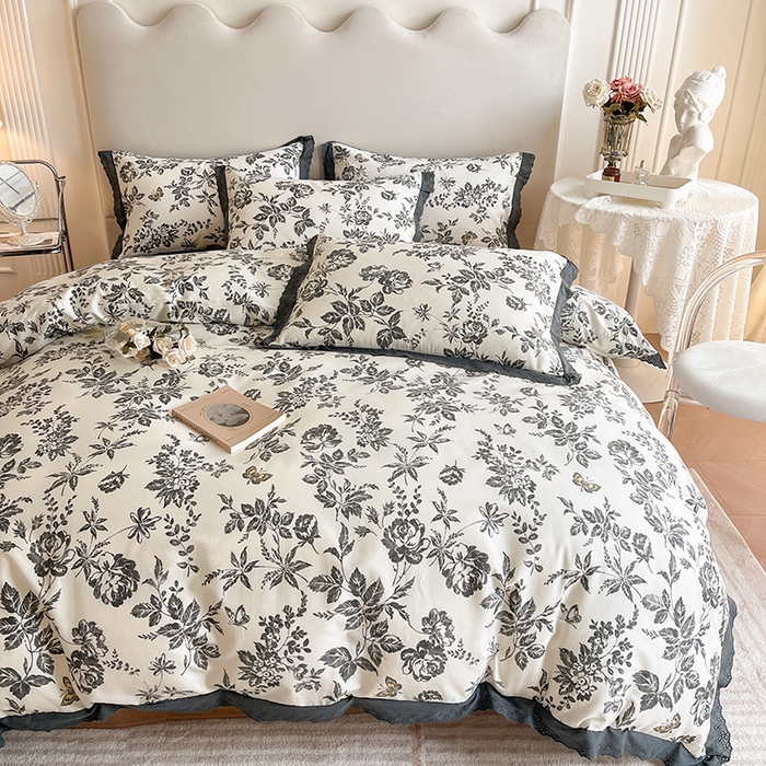 91家纺网 家纺一手货源 找家纺 （总）蓝邻家纺2023新款复古小清晰花边四件套系列第二批