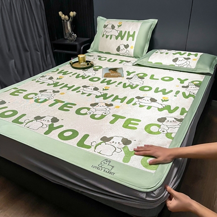 慕尚家纺 2025新款简约数码印花冰藤席平铺+床笠款 调皮狗-床笠