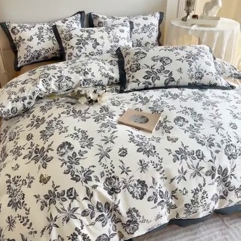 91家纺网 家纺一手货源 找家纺 蓝邻家纺2023新款复古小清晰花边四件套系列第二批 叶芷