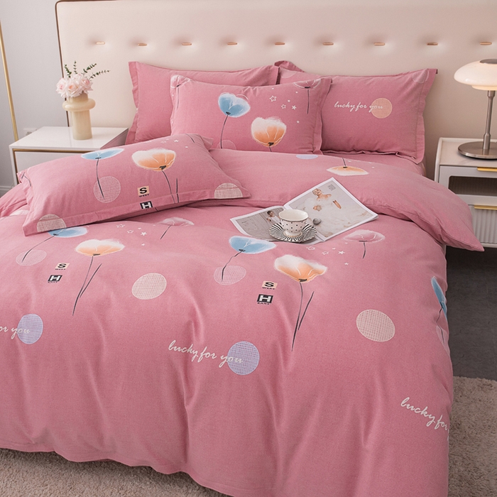 91家纺网 家纺一手货源 找家纺 喜四方 2024新款全棉磨毛全棉印花四件套 白月光-粉