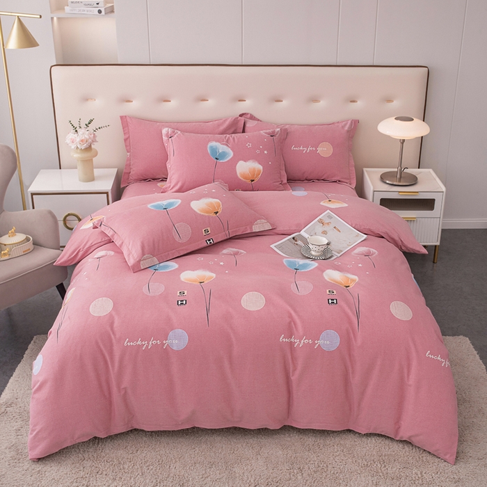 91家纺网 家纺一手货源 找家纺 喜四方 2024新款全棉磨毛全棉印花四件套 白月光-粉